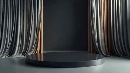 Luxury Dark Podium Stage with Curtains for Product Showcase 3D Design