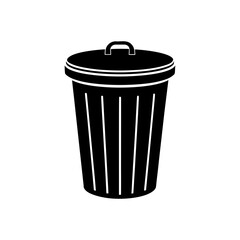 Black and white trash can drawing on transparent background silhouette