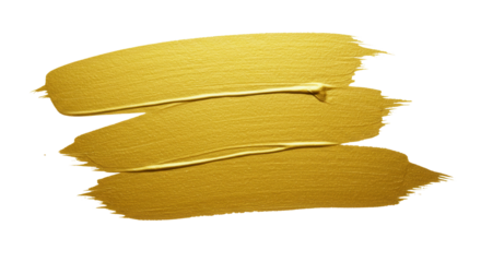 Three abstract gold paint brush strokes texture design element for luxury branding. isolated PNG with Transparent Background