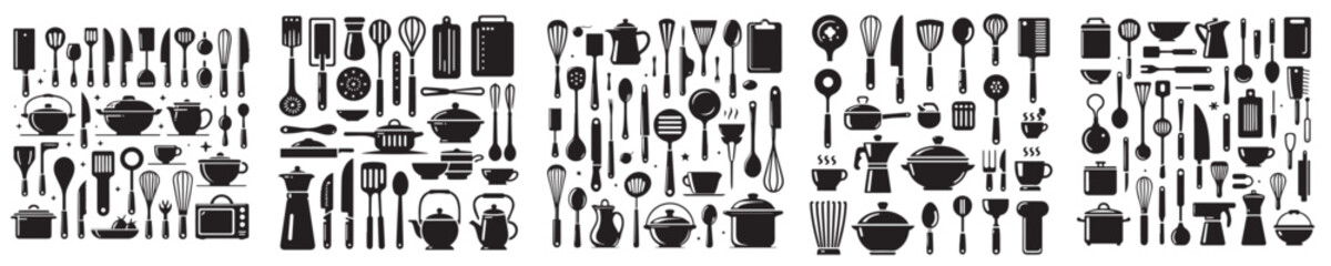 Kitchen utensils in silhouette