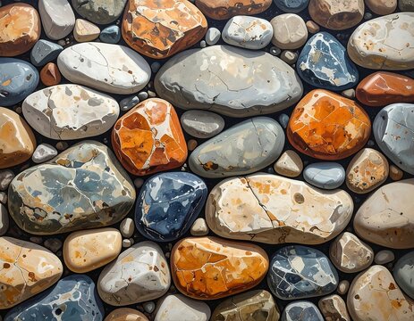 Colorful pebbles illustration, closeup view, art