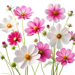 Cosmos flowers in pink and white isolated on transparent background