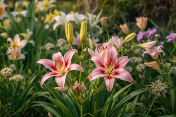 Fototapeta premium Spring-Season Planted Pink Oriental Lily Bulbs