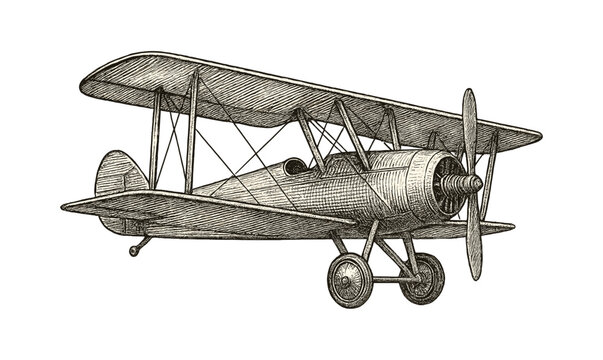 Vintage biplane drawing showcasing intricate sketch design with classic aviation charm
