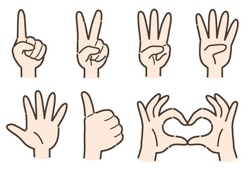 いろいろな手の形のイラストセット（色付き）