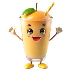 Cute mango smoothie character with a happy face isolated on transparent background