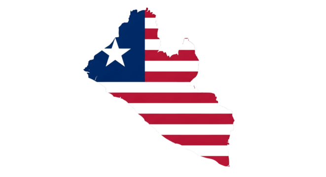 Map of liberia isolated on transparent background showing the flag of liberia, a symbol of national identity, representing the countrys geography, culture, and heritage, and its place in the world