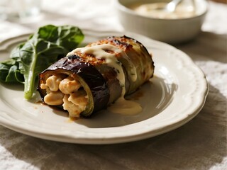 Roasted Eggplant Roll with Cashew Cream