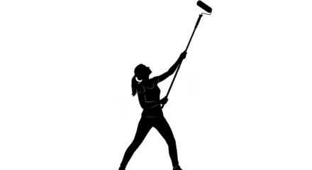 Silhouette of woman painting ceiling