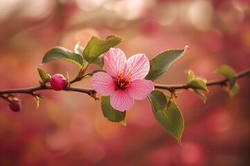 Branch decorated with a pink Calliandra flower