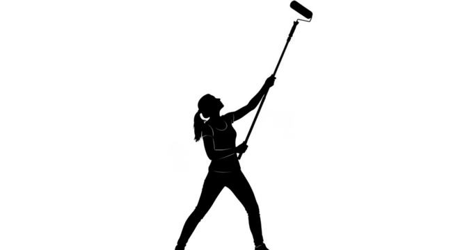 Silhouette of woman painting ceiling