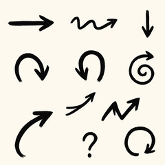 collection of doodle arrow pack, hand drawn grunge style scribbles arrows, artistic sketch design elements pack