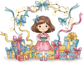 Festive Little Girl with Cupcake in Holiday Celebration 
