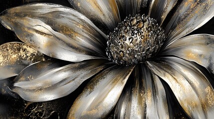 Abstract golden flower petals close up with metallic texture style