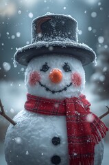 snowman with red hat and scarf