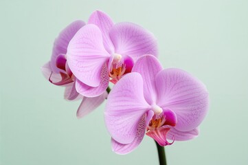 Obraz premium Light Green Backdrop Featuring Pink Phalaenopsis Orchids