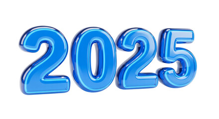 Shiny blue 3d numbers 2025 isolated on transparent background