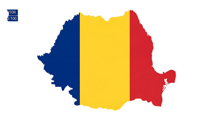 Flag map of romania isolated on transparent background shows the countrys geographic shape filled with its national flag, representing patriotism, identity, and cultural heritage