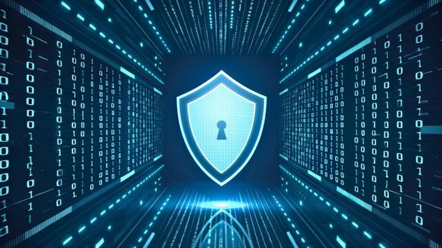 Digital Shield Symbolizing Cybersecurity and Data Protection with Technology in Blue Tones