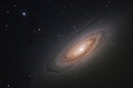Telescope capture of a globular cluster next to a nearby spiral galaxy in deep space