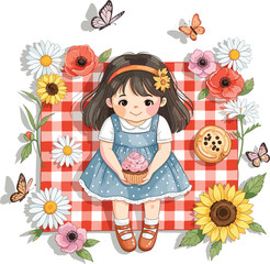 Adorable Girl Enjoying Cupcake in Garden Scene 