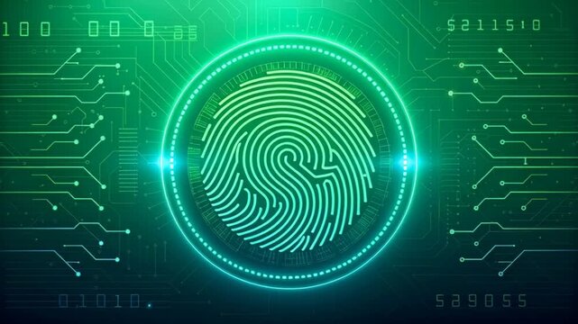 Futuristic Digital Fingerprint Technology Circuit Patterns and Green Security Elements