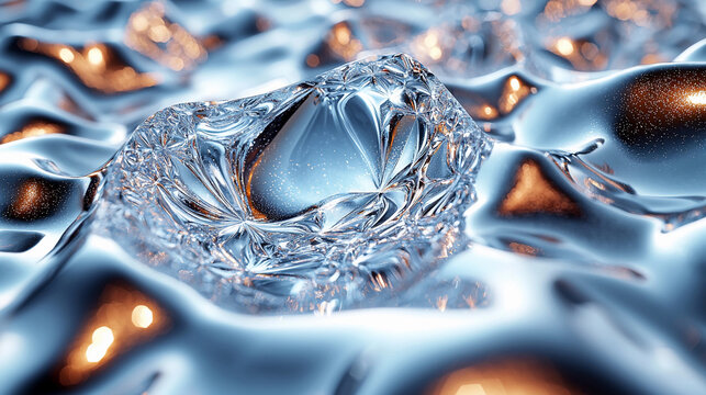 Close-up view of shiny rhodium metal surface reflecting light Generative AI