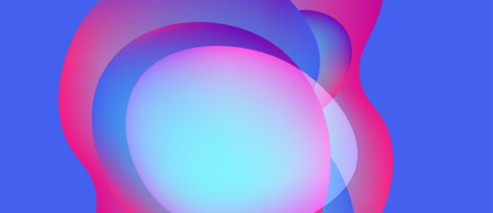 Abstract fluid shapes blend, creating vibrant color gradients. Pink, blue, purple hues dominate composition. Smooth transitions define form.
