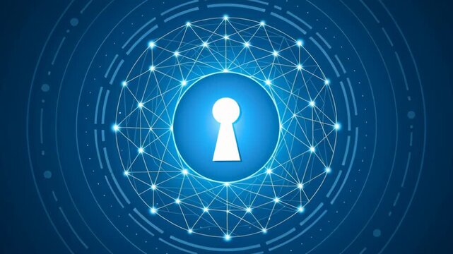 Secure Digital Lock and Key Symbols Representing Network Security and Connection Technology