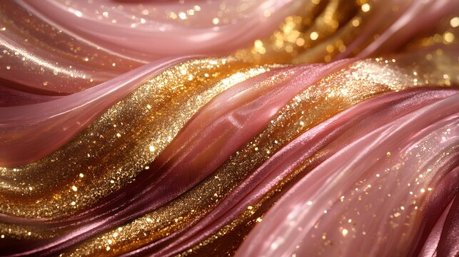 Elegant flowing silk fabric with glitter pink and gold luxury background - Powered by Adobe