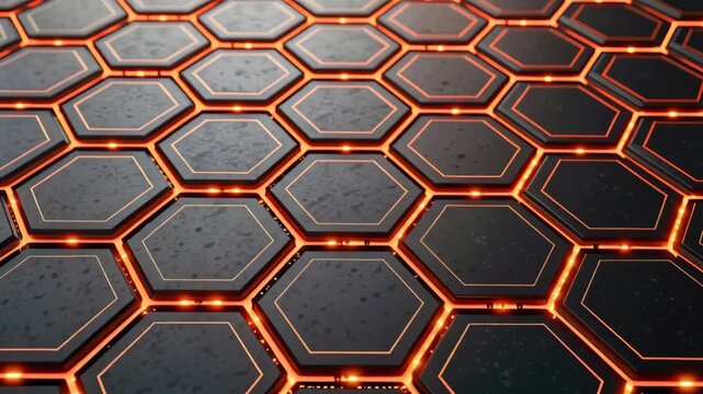 Modern hexagonal tiles with glowing edges create striking futuristic pattern on dark surfaces