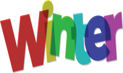 Vibrant Winter Word Art with Overlapping Colors and Playful Design