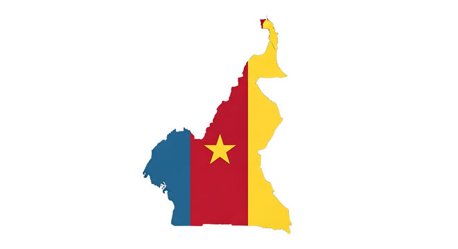 Map of cameroon isolated on transparent background displaying the national flag colors, a unique visual representation of the countrys geography and national identity in a single graphic