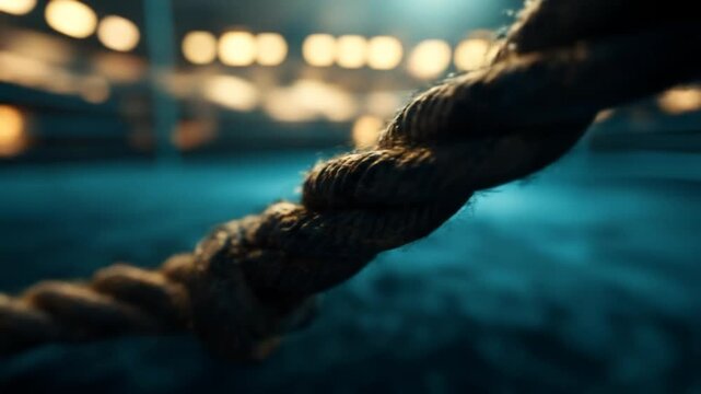 Close up of textured rope in dimly lit interior
