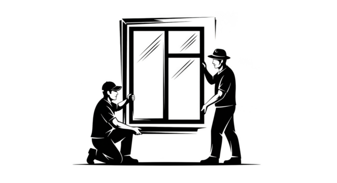 Window installation by two workers