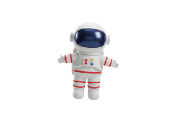 Cute astronaut in white suit isolated on transparent PNG, spaceman character for kids design and space exploration concepts