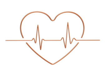 Copper wire heart with heartbeat line isolated on transparent PNG, love and health concept for medical design and Valentine s Day