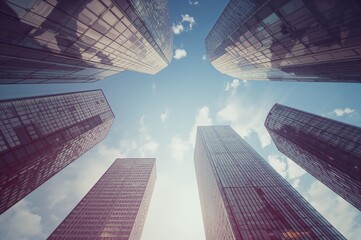 Abstract modern high-rise buildings background with business and summer themes