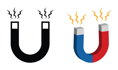 Magnet icon. Simple flat and 3d magnet symbol. Transparent vector and PNG