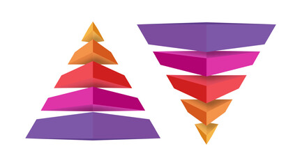 Pyramid and funnel infographic set 3d trendy style for presentation, start up project, business strategy, theory basic operation, logic analysis vector 10 eps
