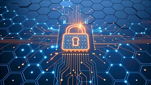 Secure Digital Lock Technology with Glowing Circuits and Hexagon Patterns for Enhanced Security