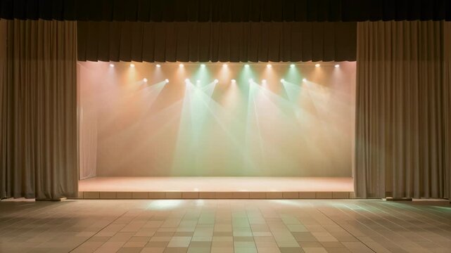 Colorful Spotlights and Curtains Create Vibrant Atmosphere Well Lit Stage for Theater Performances