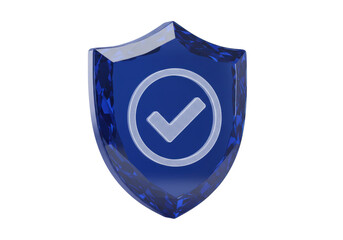 Blue shield with check mark isolated on transparent background, security and protection concept for graphic design elements