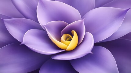 Macro shot of a purple flower with yellow center, abstract petals