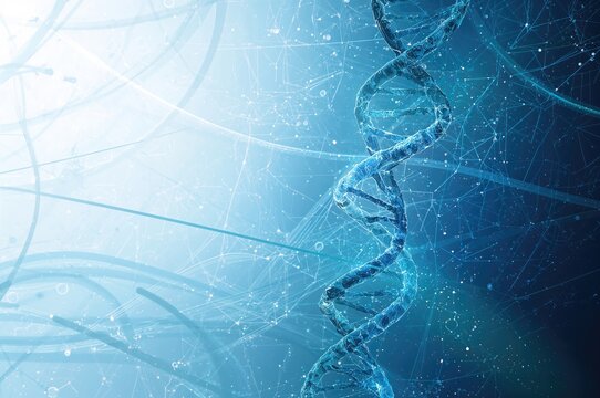 Genetic blueprint and medical records. Double helix DNA strand in advanced biotech setting with clean white backdrop