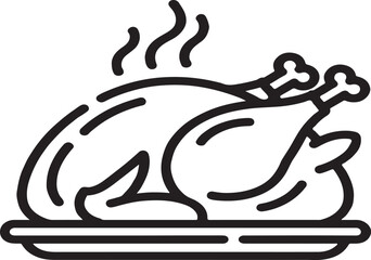 Roasted Chicken Icon with Steam on White Background poultry food