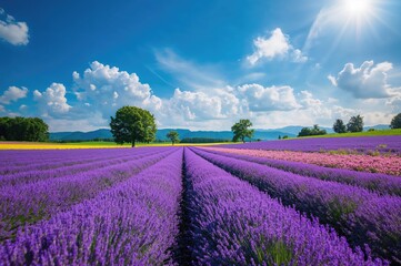 Lavender plantation under the scorching summer sun