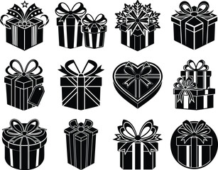 Gift Box Vector Silhouette Festive Designs Set