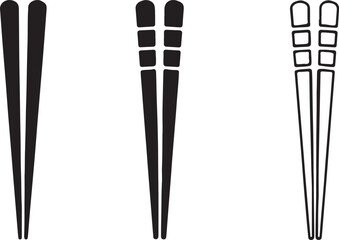 Three Styles of Chopsticks Icons on White Background eating utensil asian food