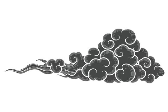 Illustration of a dark cloud with swirls and a long tail, , vector element